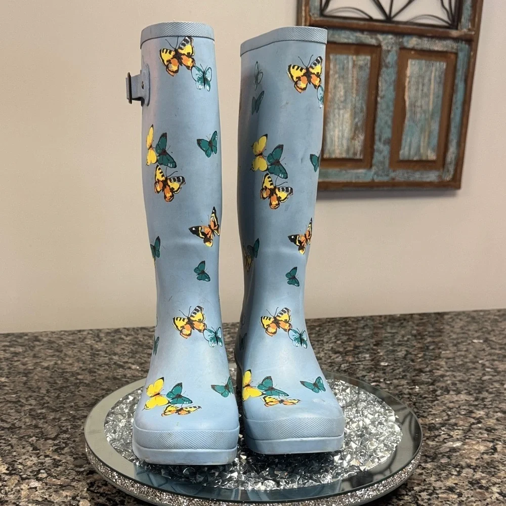 Chooka Light Blue Boots with Butterfly Design